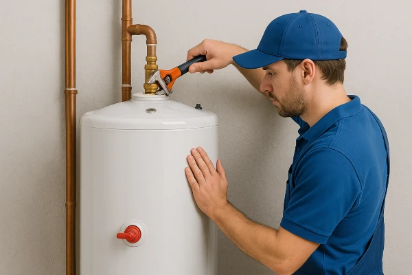a male plumber installing a garbage disposal from Plumber Pflugerville in Cedar Park, TX - Cedar Park TX a male plumber installing a garbage disposal from Plumber Pflugerville in Cedar Park, TX - Cedar Park TX