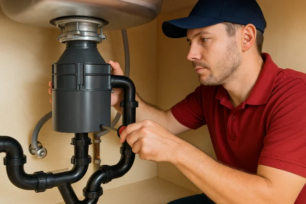 A male plumber with a screwdriver fixing a garbage diposal from Plumber Pflugerville in Pflugerville, TX - Slab Leak Detection